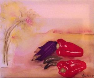Les poivrons,Aquarelle avec acrylique, 46x55, 2015