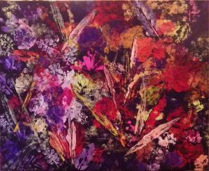 Feuillages fleuris Nature morte,Impression de feuillages en acrylique, 61x50, 2015