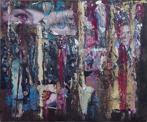 Obama La révolte,Acrylique et collage, 50x60, 2011